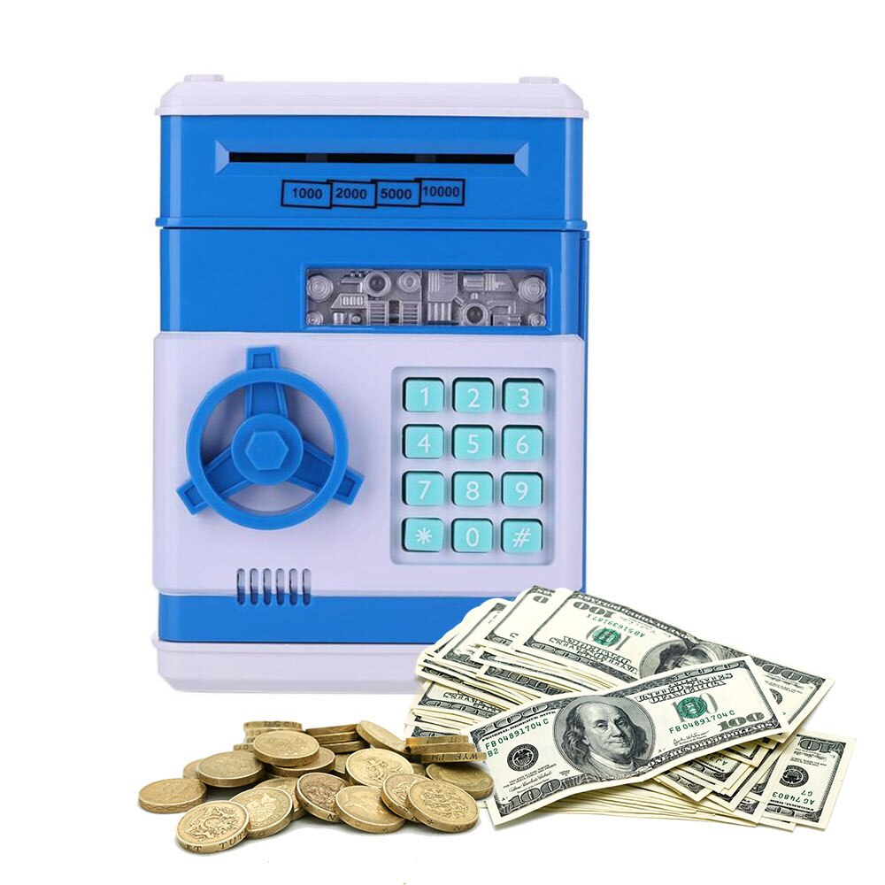 Elektronische Automatische Spaarpot Atm Wachtwoord Spaarpot Cash Coin Saving Machine Kluis Storting Bankbiljet Kids Kinderen Speelgoed: Blauw