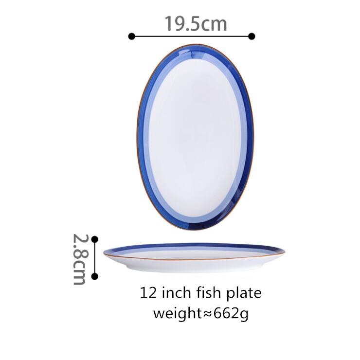 Blue Gradient Dinner Plate Ceramic Kitchen Plate Tableware Set Food Dishes Rice Salad Noodles Bowl Soup Kitchen Cook Tool 1PC: 19.5 cm fish plate