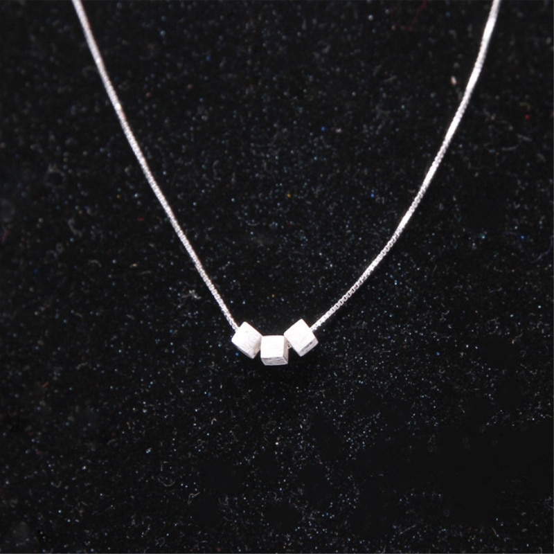 Three-dimensional Square Drawing Korean 925 Sterling Silver Temperament Personality Female Jewelry Necklace SNE027