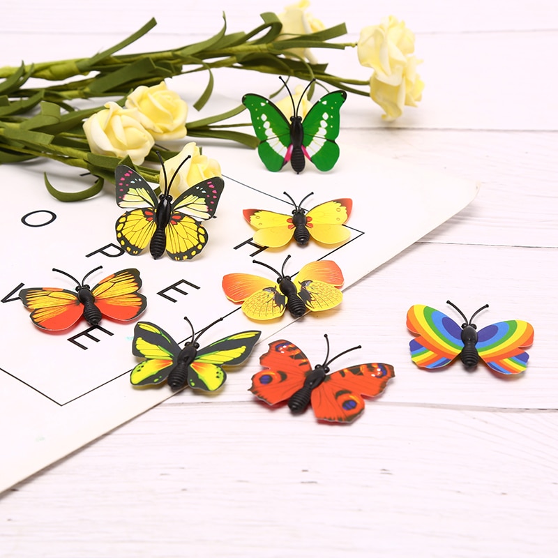 10 stk plast sommerfugle havehave planter farverig lunefuld sommerfuglestave udendørs dekoration