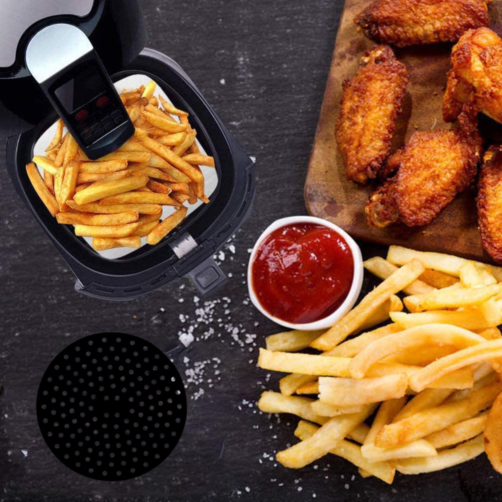 Wiederverwendbare Luft Friteuse Liner Stock Matten 8/9 Zoll Schwarz verrotten Silikon Luft Friteuse Korb Matten Kochen Utensilien Küche Zubehör