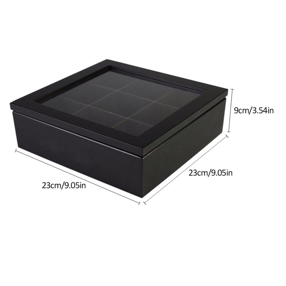 Wooden Tea Box 9-Compartment Organizer Storage Case Tea Coffee Dried Flowers Protect Storage Boxes: Black