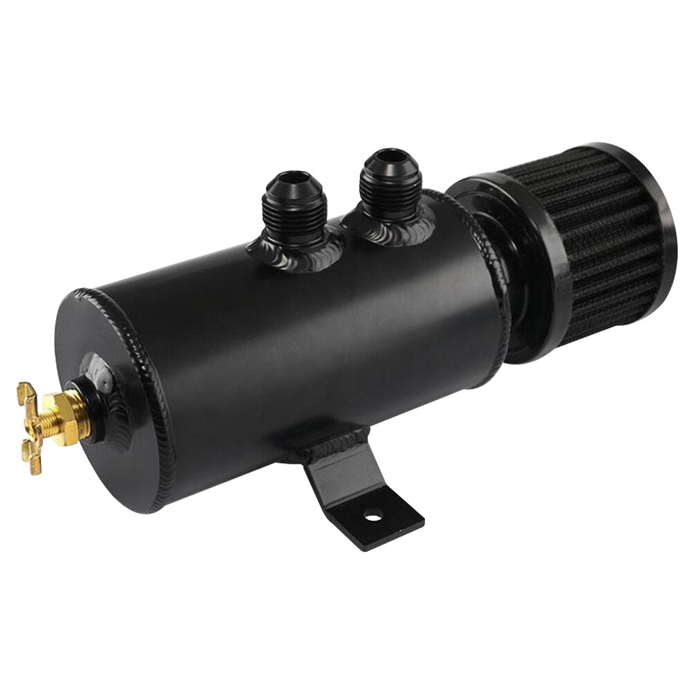 2x AN10 Universal Baffled Aluminum Alloy Reservoir Oil Fuel Catch Can Kit 2 Ports Engine Oil Tank with Breather Filter: Black