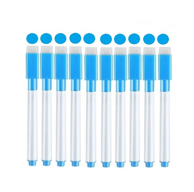 Stylo marqueur pour tableau blanc magnétique effaçable, 10 pièces, stylo fin avec gomme, brosse à dessin pour enfants: Bleu ciel