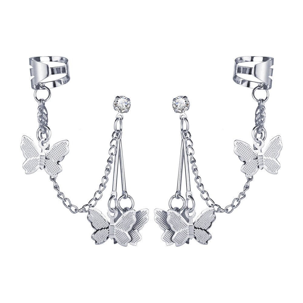 Farfalla di modo Del Pendente Orecchini Del Rhinestone Ear Studs Colore Argento Catena di Collegamento della Cavità Dell'orecchio Pinze Per Le Donne Delle Ragazze del Regalo Dei Monili: Default Title