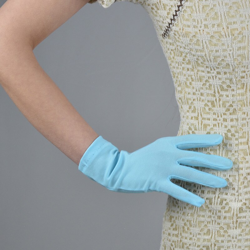 Lady Short Green/Pink/Lt.Blue Spandex Gloves Women Guantes Wrist Length Yellow Bridal Gloves Party Wedding Accessoires Mariage
