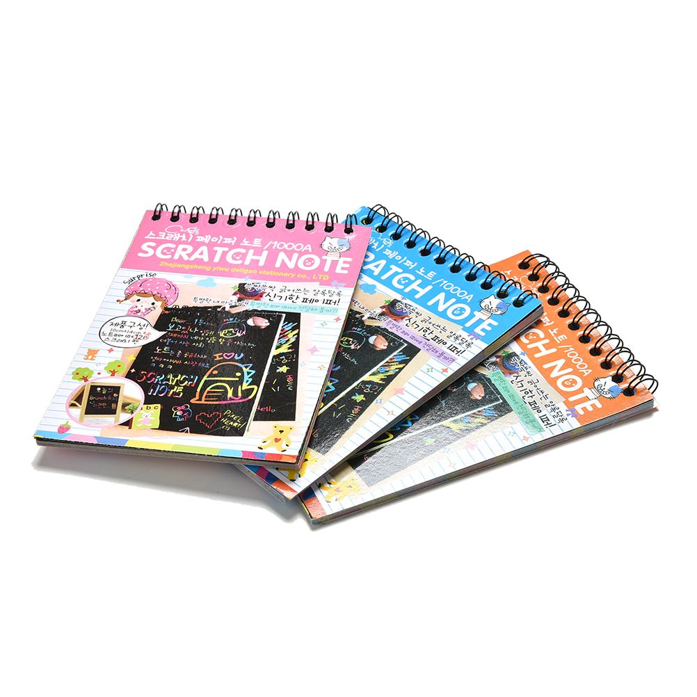 1 PC rasguño Nota de cartón negro DIY de dibujar notas de bosquejo de juguete para niños suministros escolares de cuaderno de papelería