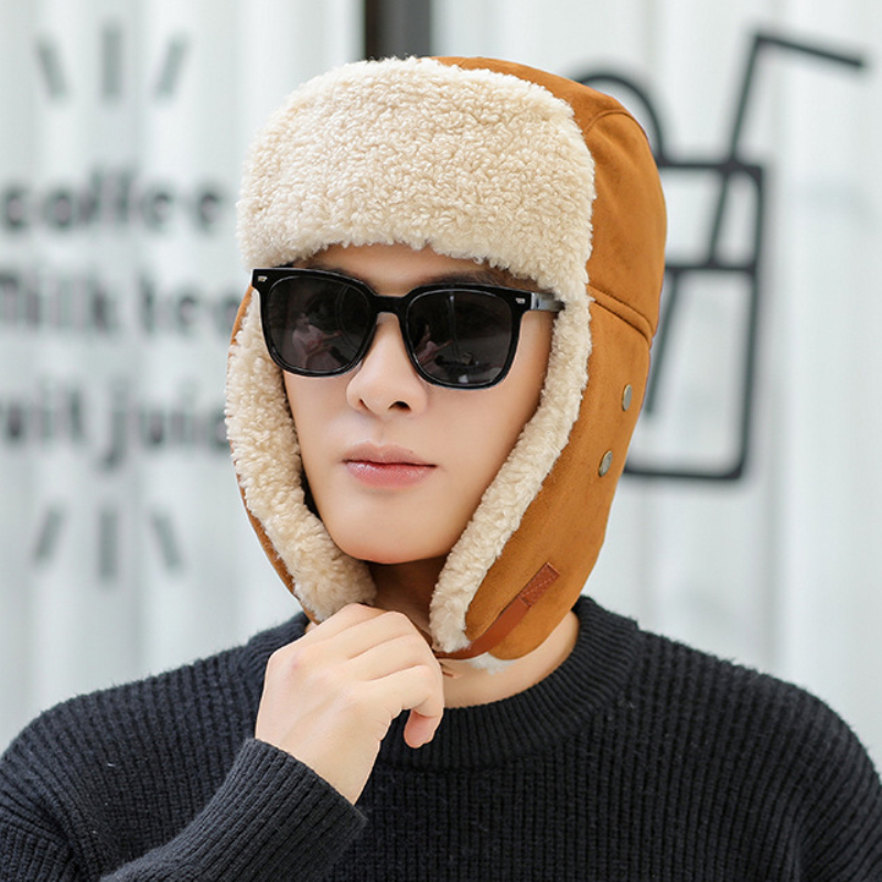 HT3998 Winter Hat Men Women Thick Warm Earflap Hat Male Windproof Ski Russian Cap Female Russian Hat Trapper Cap Bomber Hat