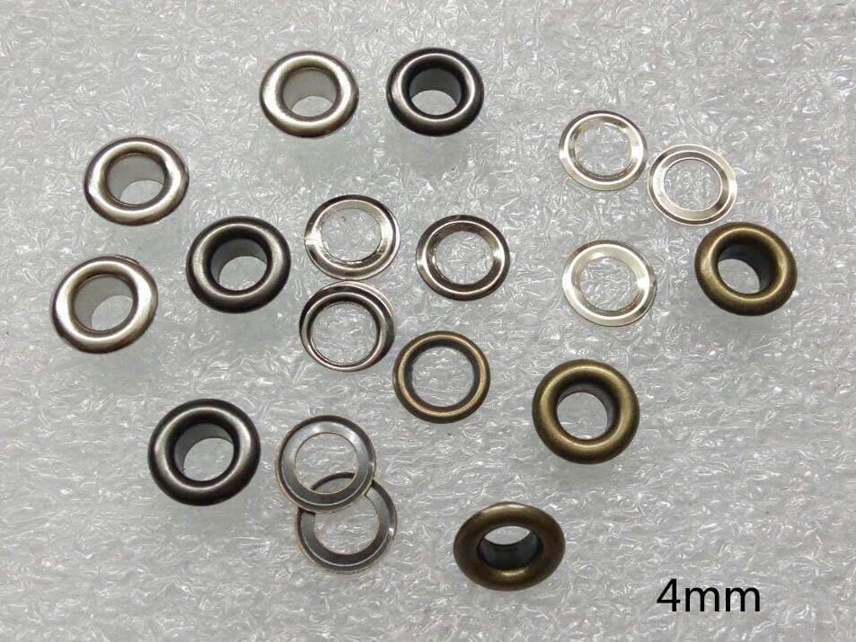 400 sæt / parti 4mm indre metal messing øjer med skive små runde metal gennemløb nikkel farve
