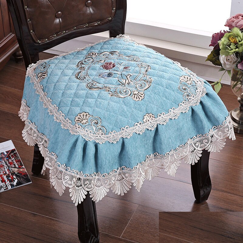 European Style Lace Chair Cushion Chenille Dining Chair Non-Slip Pads Breathable Thickened Universal Seat Mats Banquet Wedding C: oufeihulan