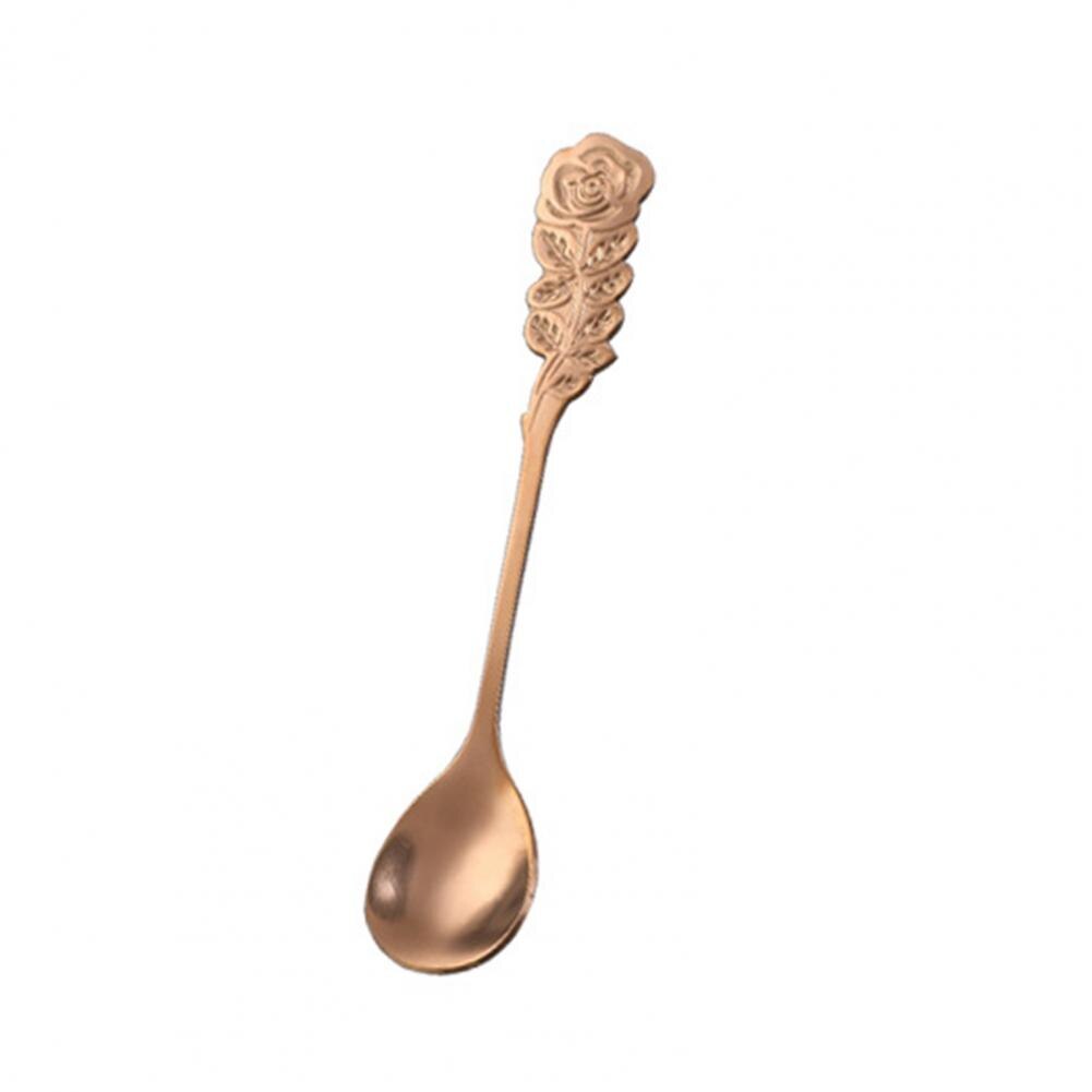 Creativity Coffee Spoon Rose Handle Dessert Stainless Steel Stirring Teaspoon Tableware for Restaurant Kitchen: Rose Gold