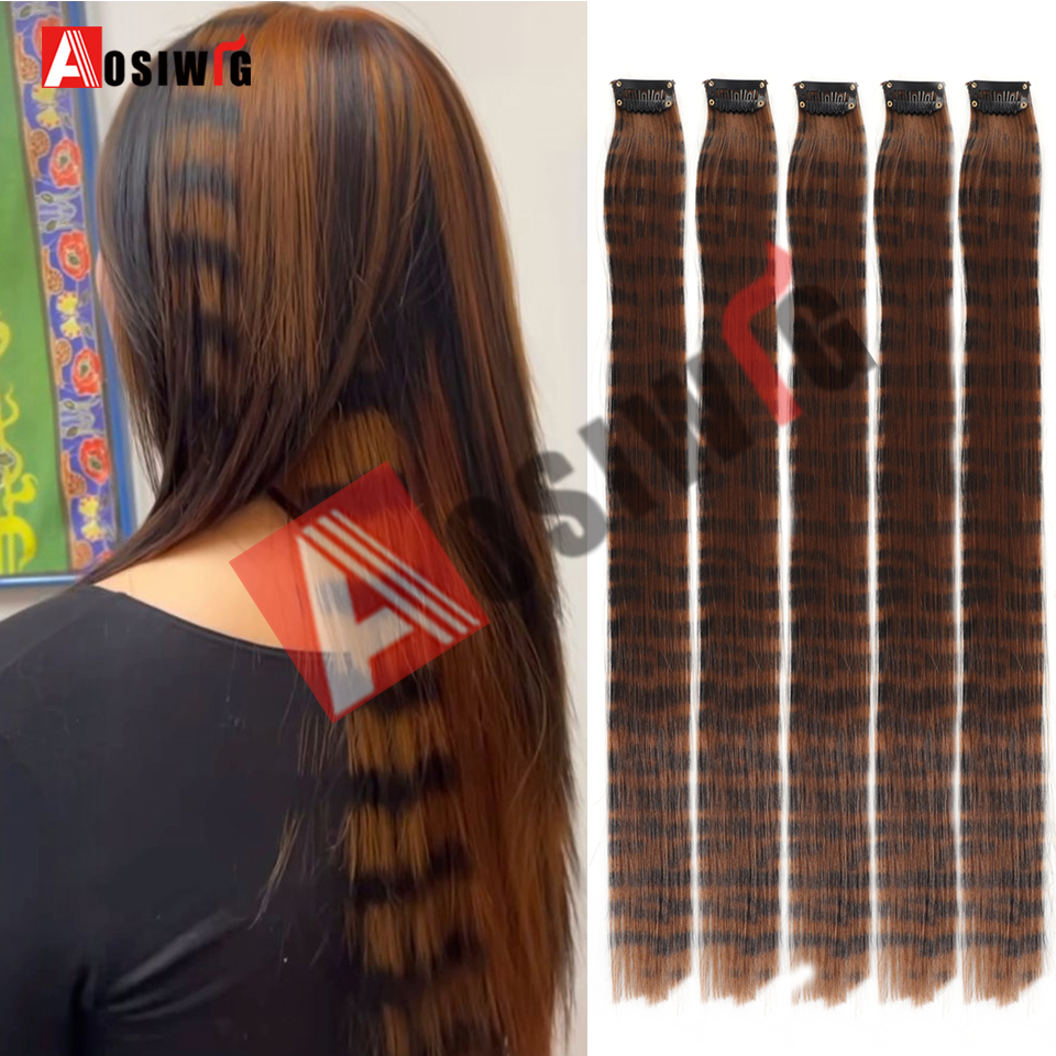 5PC Synthetic Feather Hair Extensions With Clips Heat Resistant Straight Hair Extensions Color Colored Black Hair Clip Womens 8G: Purple