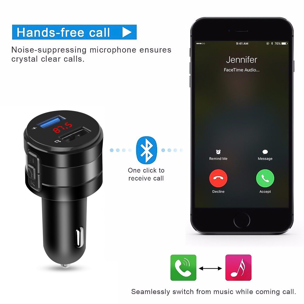 Transmisor de FM cargador de coche Bluetooth 3.1A puertos USB duales manos libres cargador de Auto Bluetooth 4,2 receptor de Audio inalámbrico