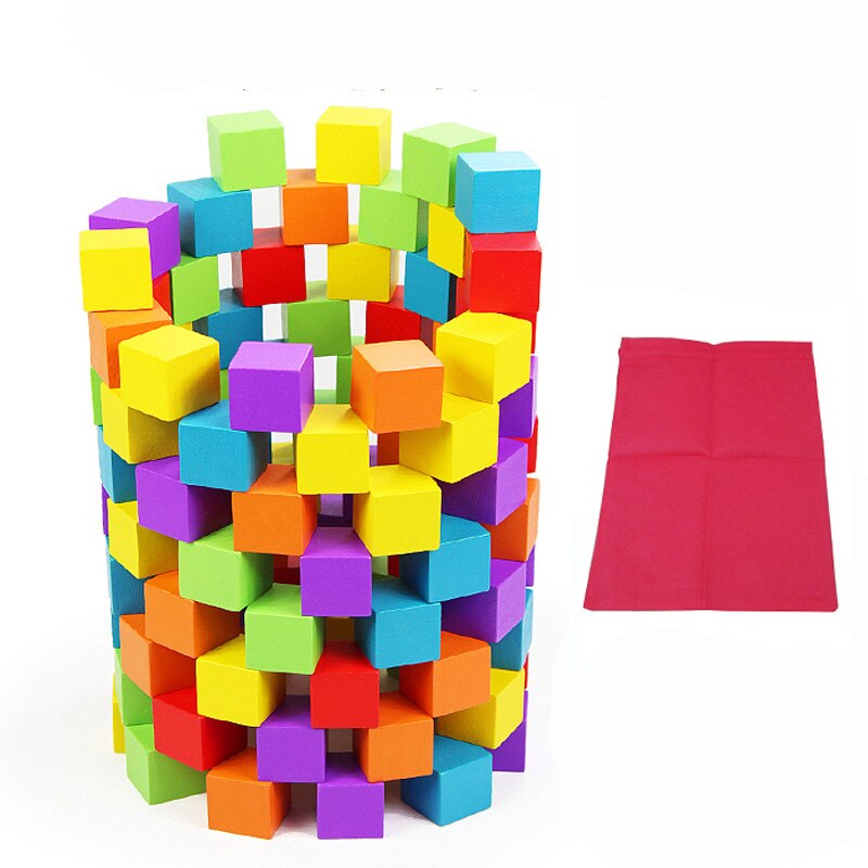 100 pz/set Blocchi Cubo Pezzi Colorati per Bambini FAI DA TE Giocattoli di Legno inviare Borsa
