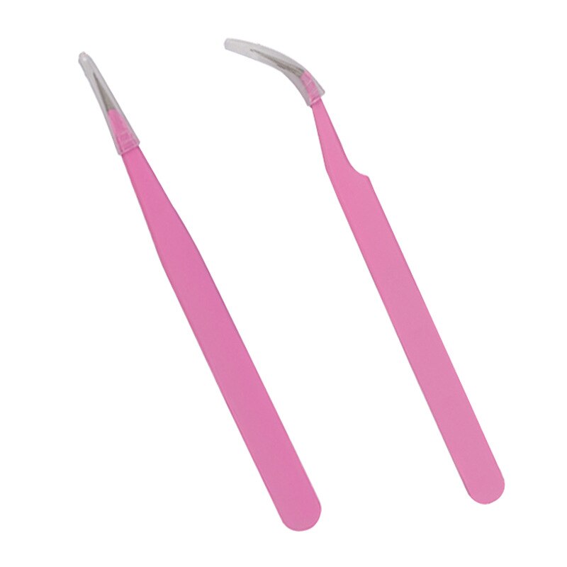Pinzas para extensiones de pestañas, de acero inoxidable, color rosa, para extensiones de uñas artísticas: 2pcs