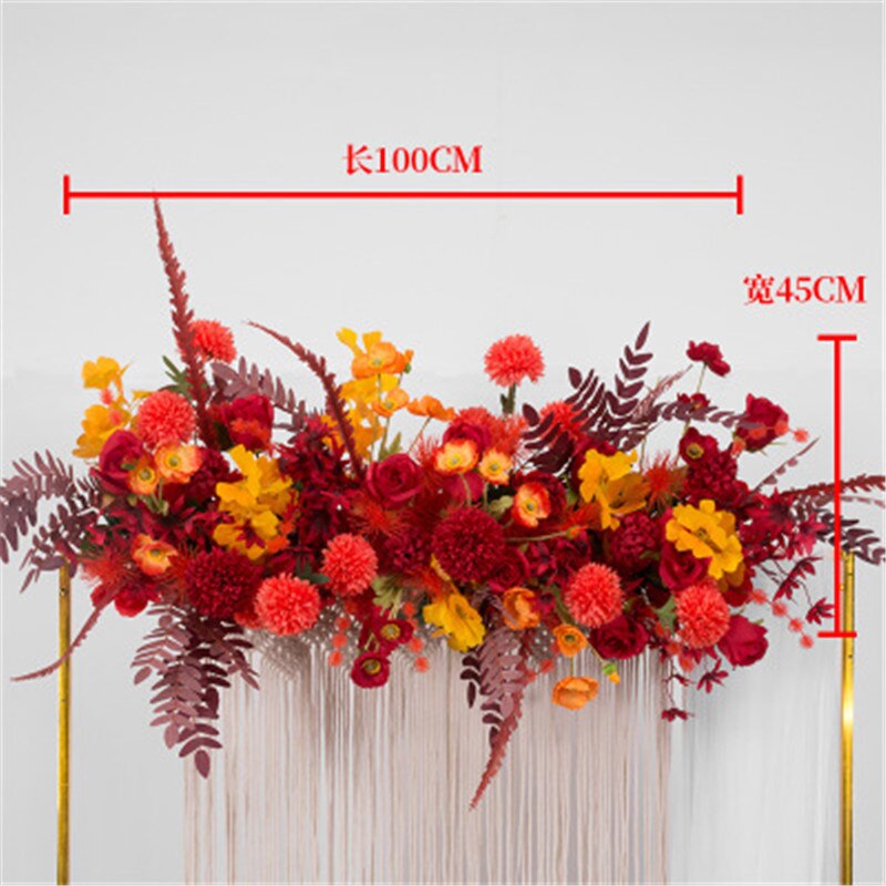 100X45cm Wedding Flower Row Arrangement Supplies Silk Peonies Rose Artificial Flower Row Wedding Arch Backdrop T station Decor: red
