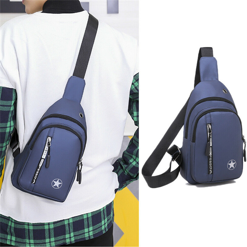 Mannen Borst Sling Pack Satchel Schoudertas Waterdichte USB Charge Kleine Dag Pack: Blauw