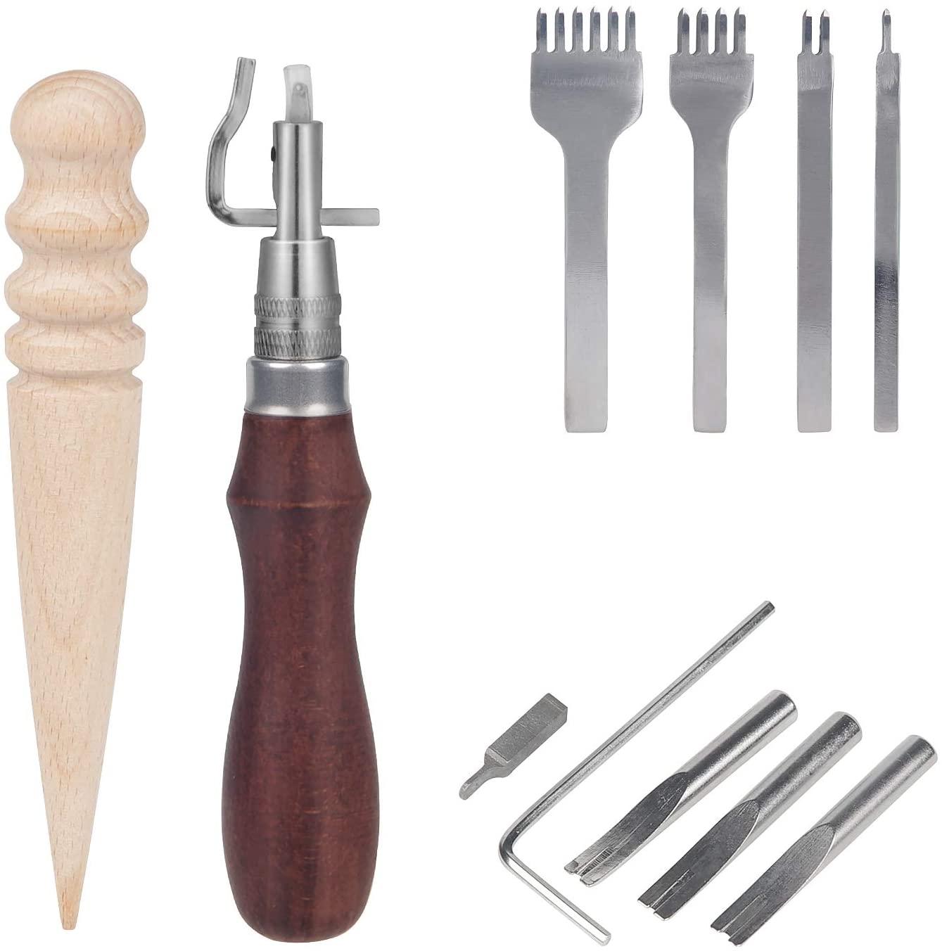 13pcs Leather Tools Set Hole Punching Seams Punch Tool Pen Leather Plane Groover Crease Round Leather Craft Adjustable Stitching
