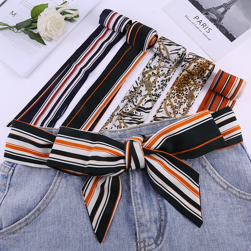 Tela anudada con estampado de flores a rayas para mujer, cinturón de gasa, lazo estampado, cuerda para vestido, abrigo, cintura, pretina femenina decorativa
