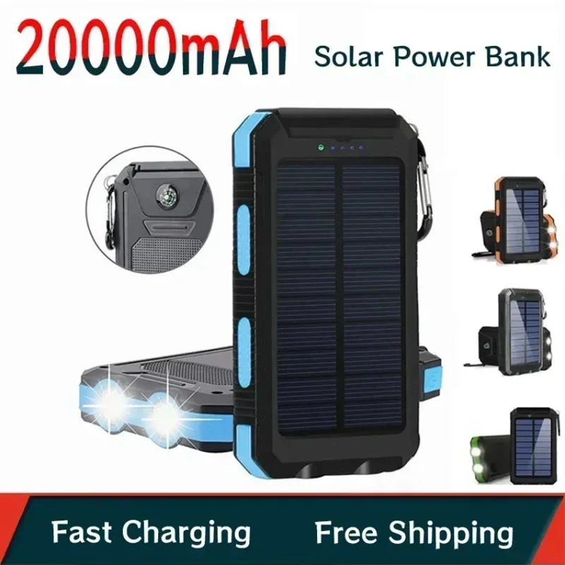 200000mah Portable Solar Power Bank Powerful Charging Powerbank External Battery Charger Strong Light LDE Light for Xiaomi Phone