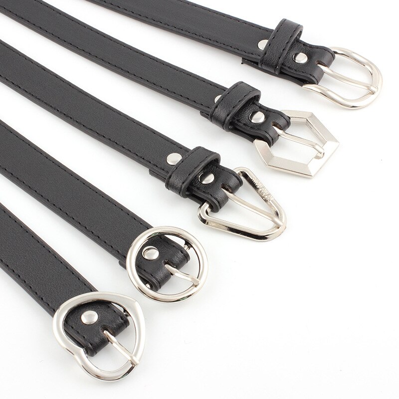 Cinturón de piel sintética con hebilla geométrica para mujer, cinturón con hebilla en forma de corazón, triángulo hexagonal redondo