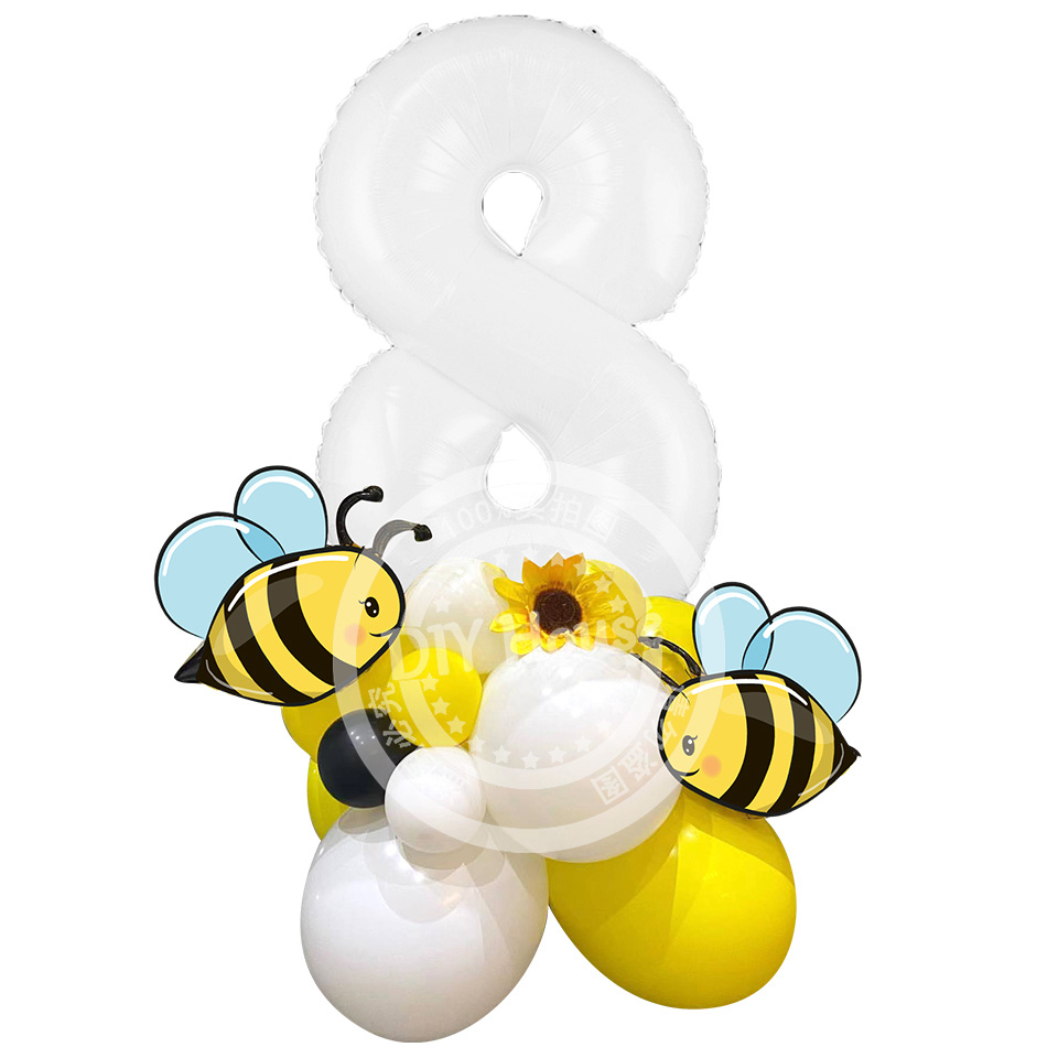 23pcs Carton Bee Balloons Tower 32inch White Number Balloon for Kids Bee Themed Happy Birthday DIY Party Decoration Supplies: ROSE RED