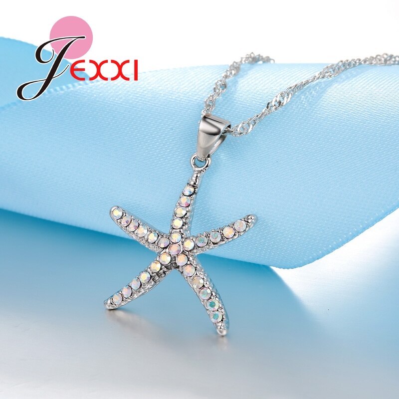 Woman Jewelry Sets Sweet Starfish Necklace &amp; Earrings With Pendant 925 Sterling Silver CZ Jewelry