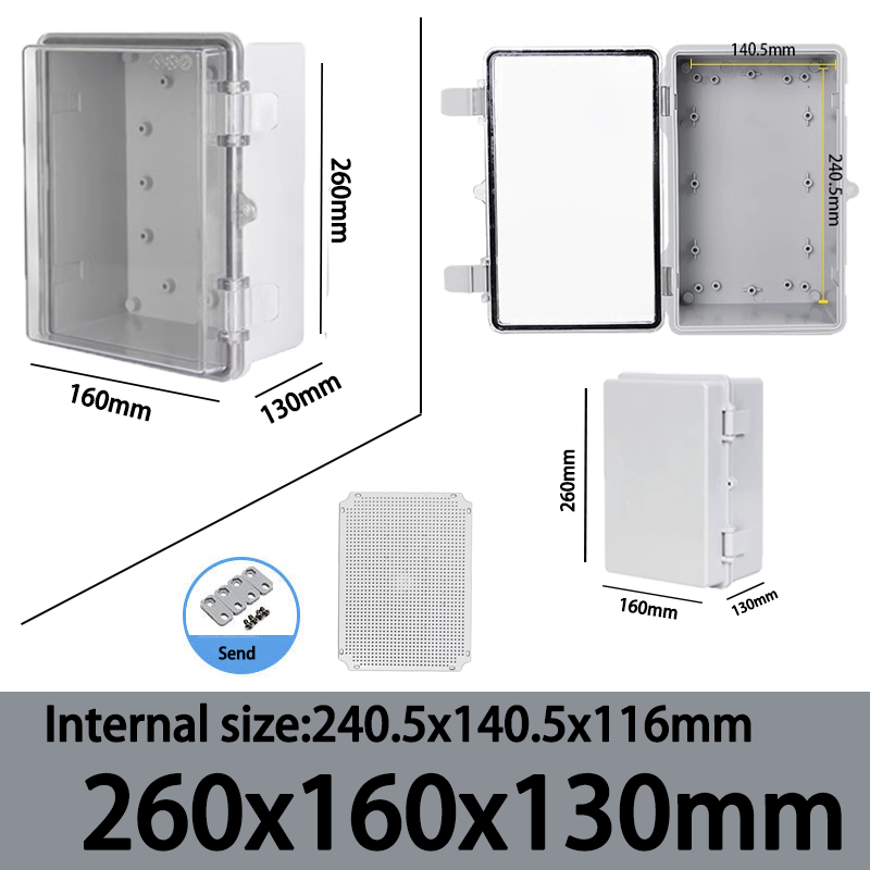 Caja de sellado electrónico impermeable para exteriores, carcasas ABS de distribución de cubierta gris/transparente IP66 con hebilla, caja de conexiones de plástico: 4XL / Oro