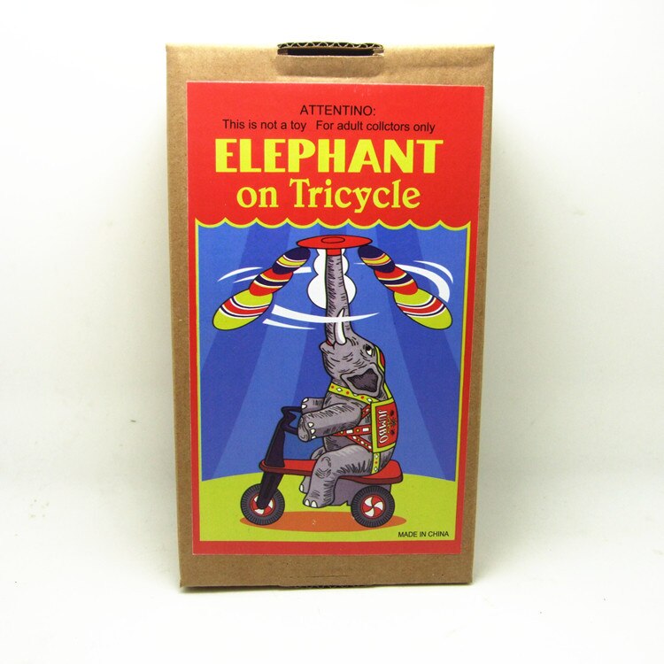 [Funny] Adult Collection Retro Wind up toy Metal Tin circus acrobatics elephant on tricycle Mechanical Clockwork toy figure