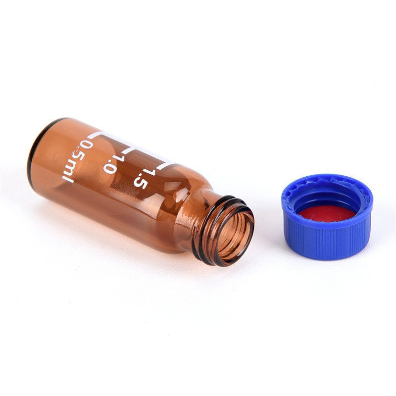 5 pc monsterflesjes 2ml flessen, bruine plastic deksel, gegradueerde ronde glazen reagensfles, blauwe schroefdop, schroefdeksel, gegradueerde dop