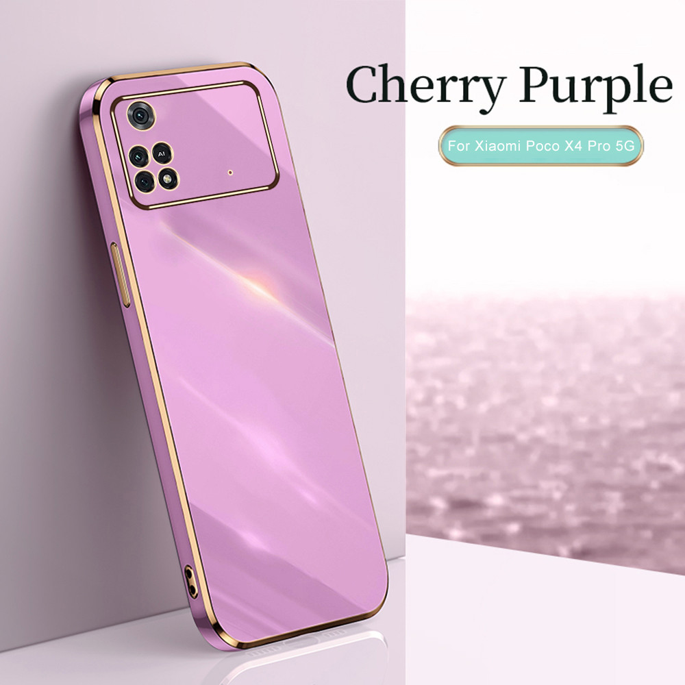 Custodia in Silicone con cornice dritta per Xiaomi Poco X4 Pro 5G custodia Mi titanco X4Pro PocoX4 X 4 Pro NFC Camera Fundas antiurto: For Poco X4 Pro 5G / Sakura purple 4