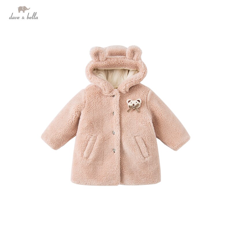 DB18540 Dave Bella Winter Baby Meisjes Mode Boog Cartoon Gewatteerde Jas Kinderen Meisje Tops Baby Peuter Bovenkleding