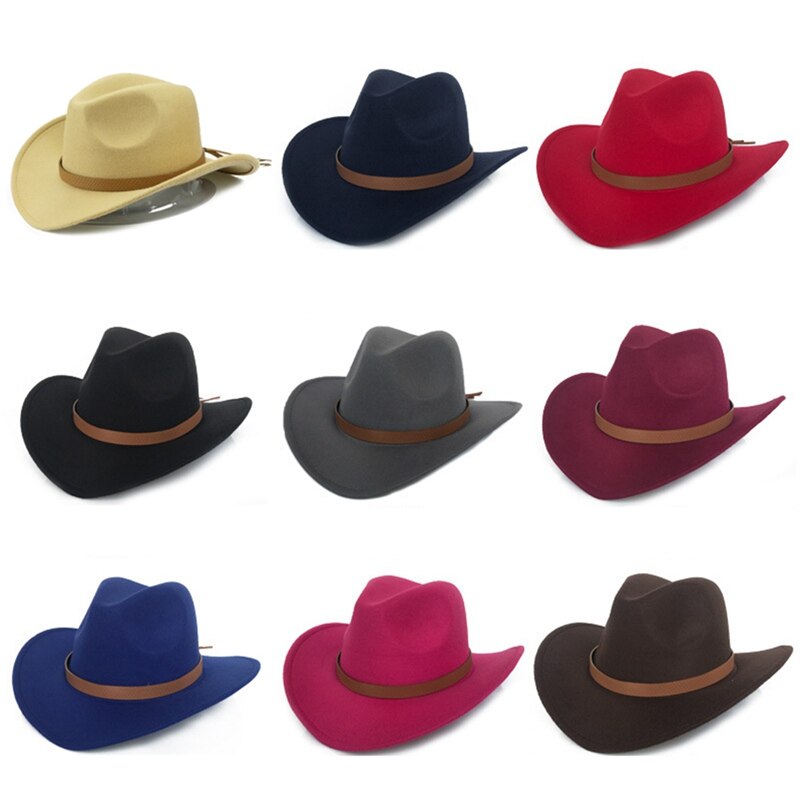 Fringed Belt Western Cowboy Hat Jazz Hat Woolen Hat Felt Hat Men Women Western Cowboy Hats Wide Brim Sunhat Panama Caps