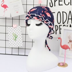 Handgemaakte kant zwembad flamingo's patroon badmuts hoed voor vrouwen lang haar badmuts strandmutsen grote gratis maat: Blauw