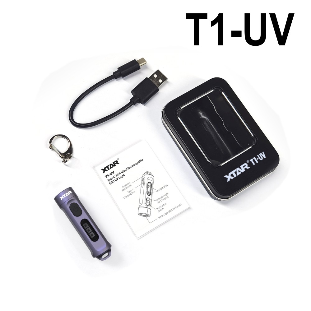 XTAR – Mini lampe de poche à lumière LED, porte-clés T1, torche ultraviolette, entrée de Type C, noire, détecteur d&#39;urine, pour le Camping: T1-UV