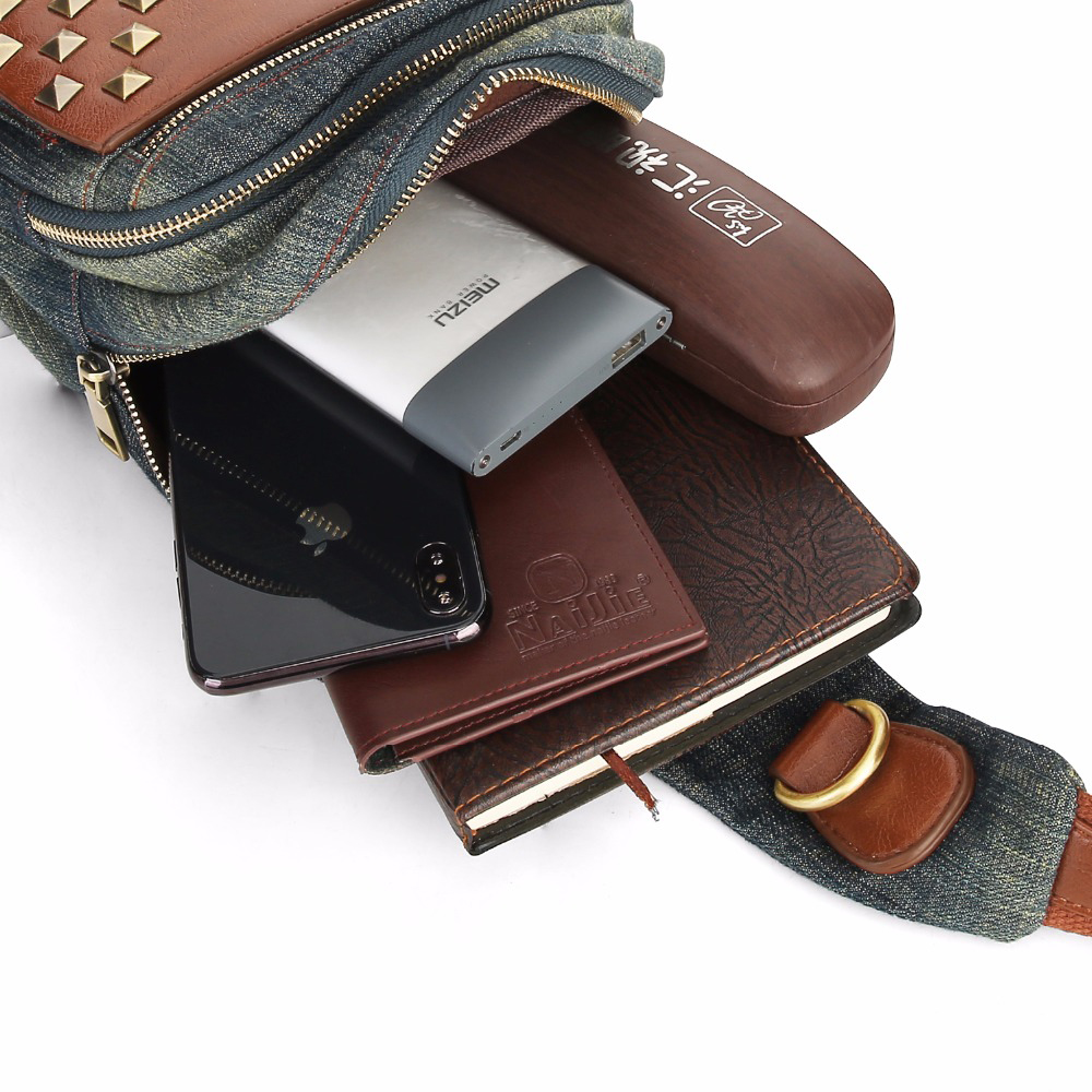 Rock studs schoudertassen jeans dames borsttassen duurzame casual dagrugzak denim dames handtas schouder messenger bags