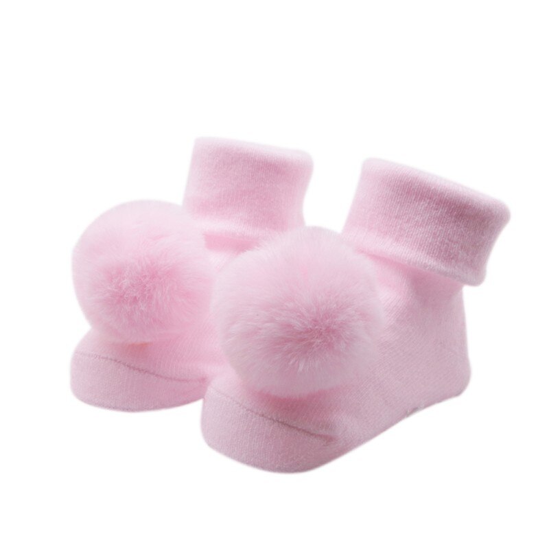 -né filles Hairball chaussettes solides porte infantile doux coton anti-dérapant bébé chaussettes de sol 0-18M: pink