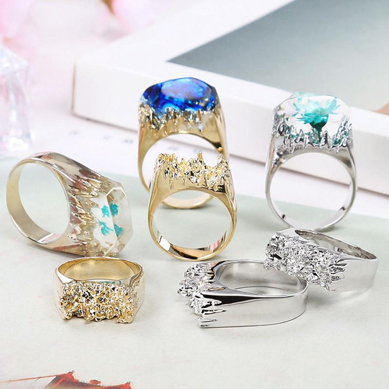 Anel Fazer Jóias Molde de Silicone Transparente Secas Flor Resina Artesanato Decorativo DIY Anel Fazendo Resina Epóxi Molde de Silicone