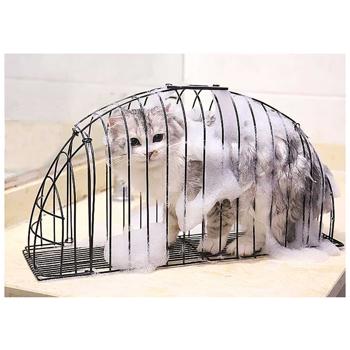 Pet Cat Bathing Cage Small Dog Cage Durable Protect Anti-Grab Double Doors Cats Cage For Injecting Nail Trimming