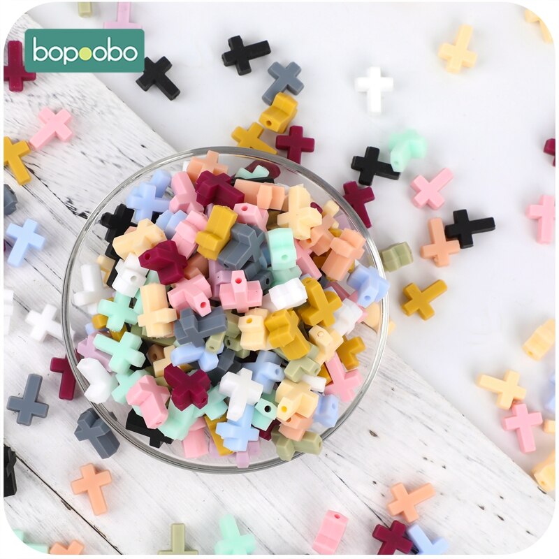 Bopoobo Silicone Cartoon Cross Baby Teether 20pc Silicone Bead BPA Free Baby Teething Beads Silicone Baby Food Grade Teether