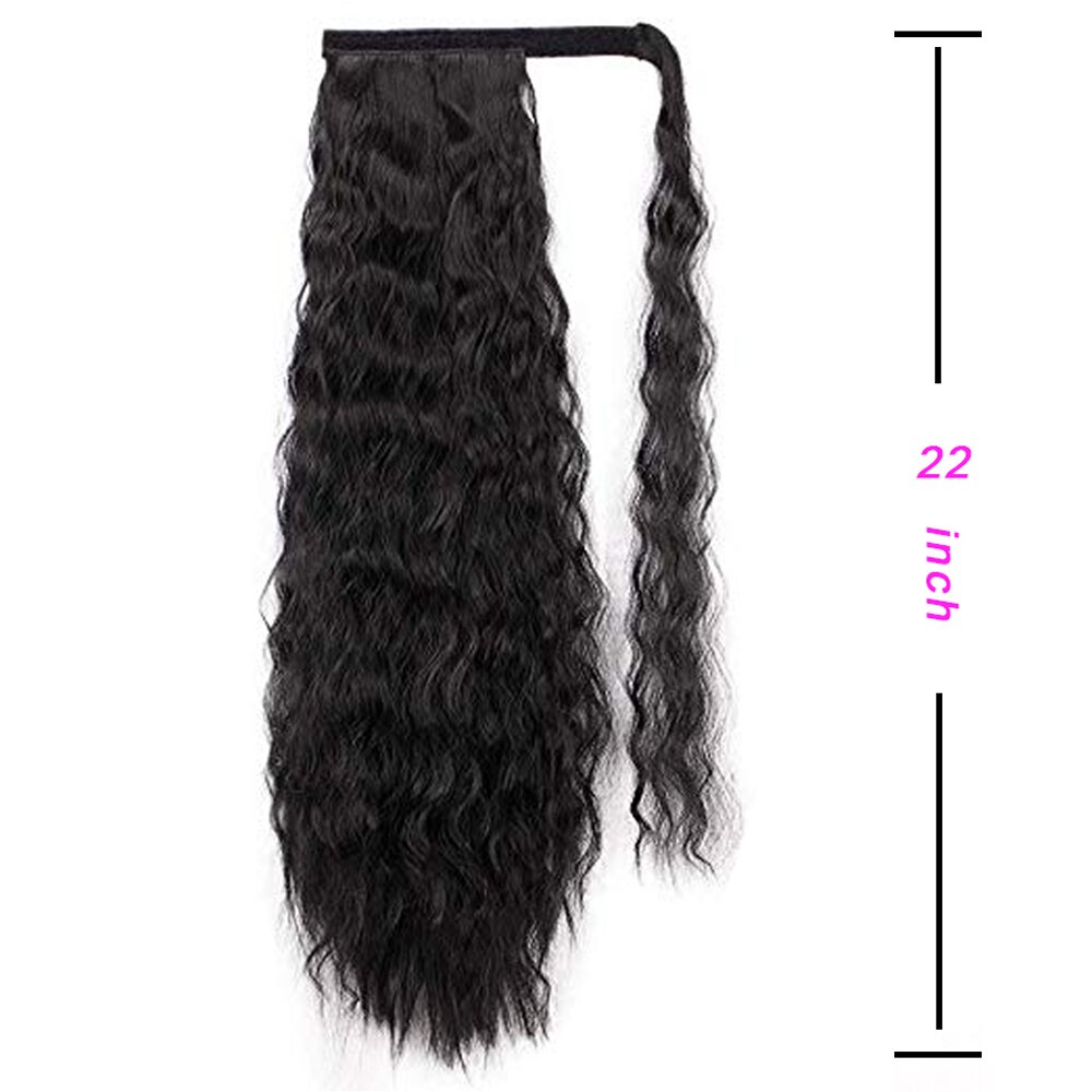 Cola de Caballo de maíz largo rizado de 22 ", degradado/Cola de Caballo sintética pura, envoltura alrededor de pasta mágica, Coleta, Clip en el pelo: Natural black