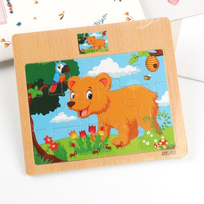 Wooden animal jigsaw baby puzzle children puzzles 3d baby enlightenment early educational toys funny game for kids toddler baby: Bear