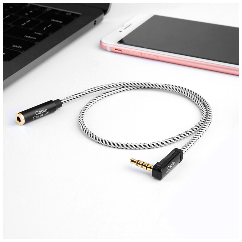 3.5mm TRRS Auxiliary Audio Kabel Man-vrouw Extension Stereo Audio Kabel 90 Graden Haakse (Microfoon Compatibel)