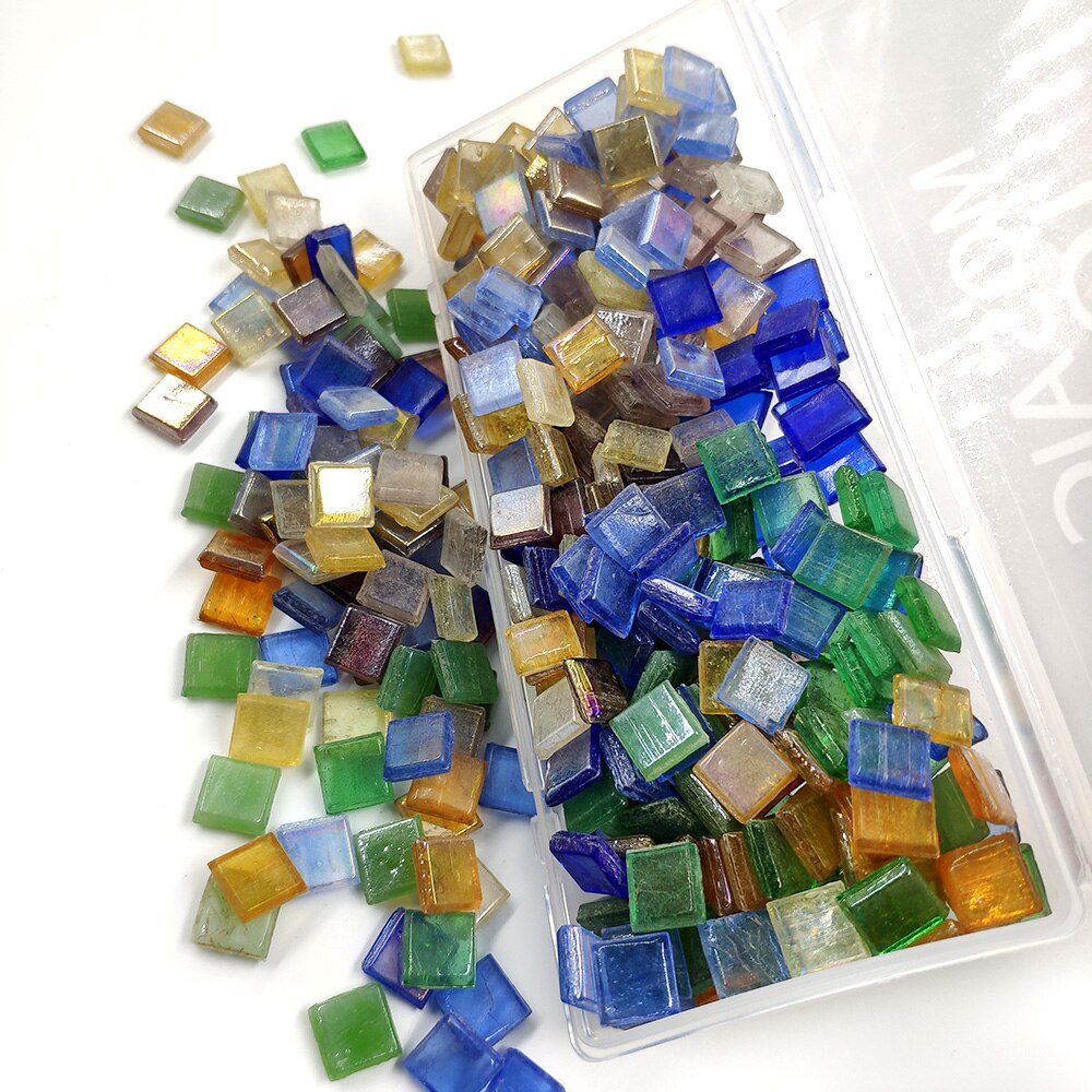 150g assorterede 10 farver firkantet farvet glasmosaik gennemsigtige fliser til diy håndværk forsyninger mosaik bulk hobby: Default Title