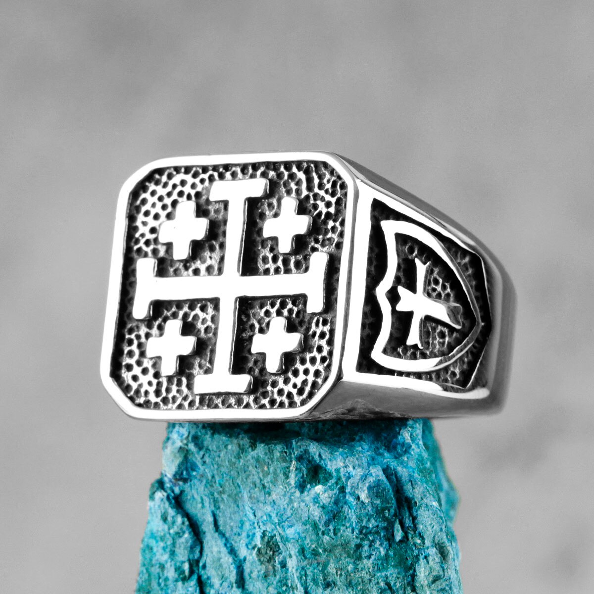 Anillos de acero inoxidable de la cruz de Jesús para hombre, joyería Simple y Retro para novio, ,