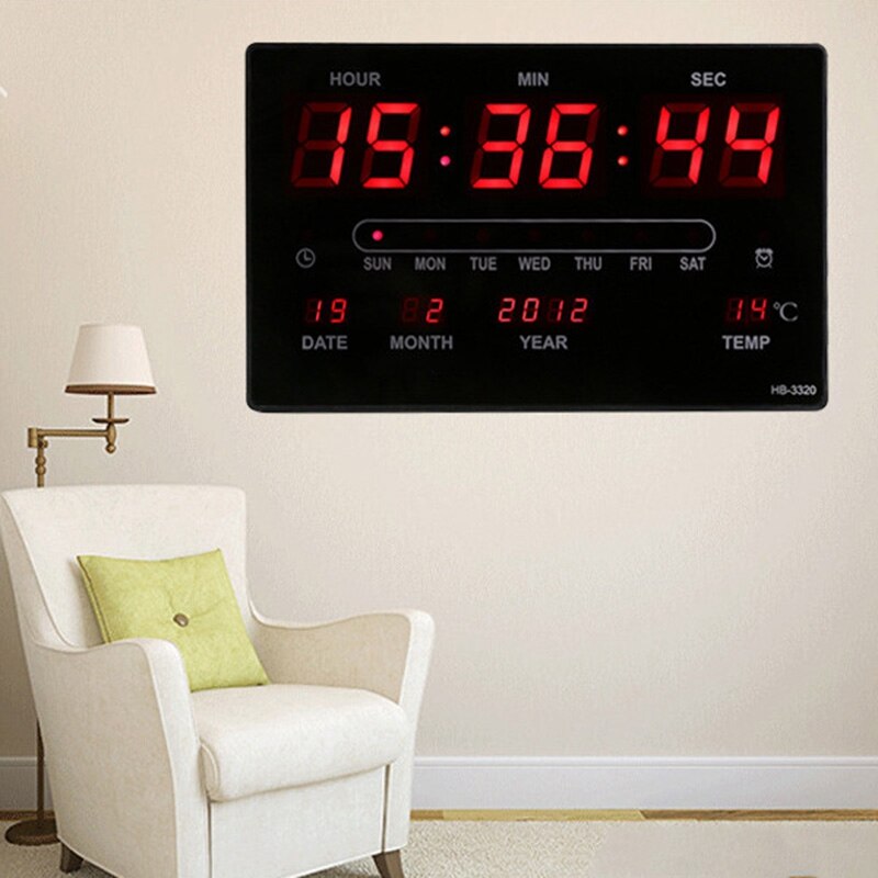 Woonkamer 6 Cijfers Led Kalender Wandklok Met Thermometer Power Off Tijd Geheugen Klok Grote Cijfers Plugin Wekker