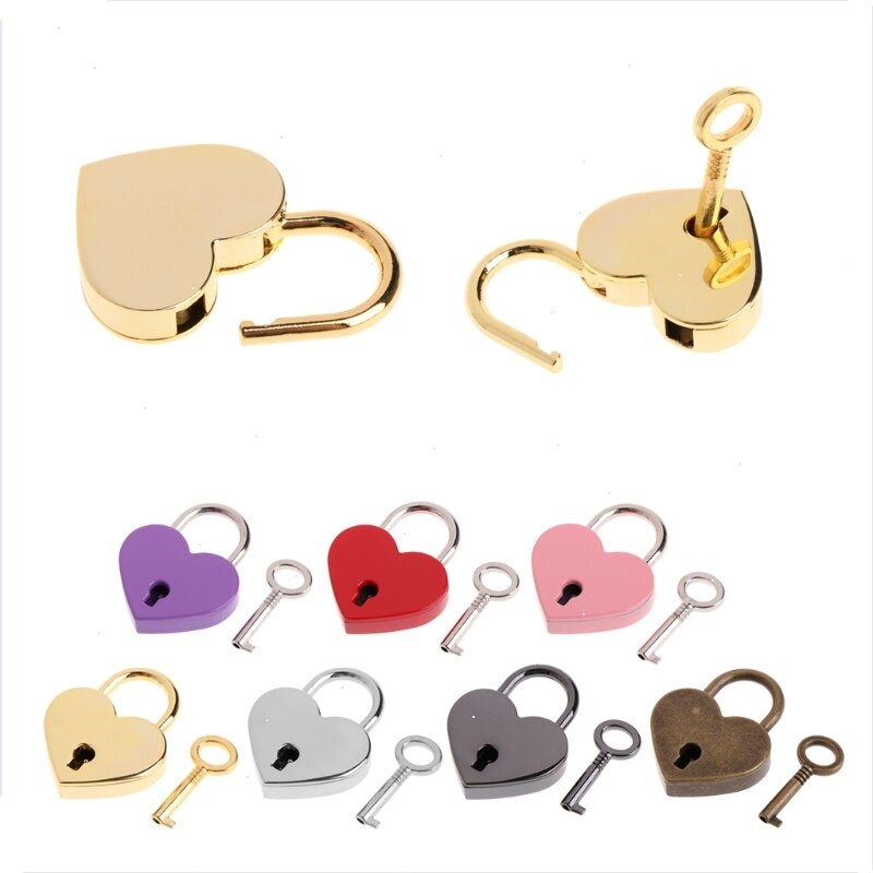 Heart Shape Vintage Old Antique Style Mini Archaize Padlocks Key Lock with Key Metal Twist Lock for Bags