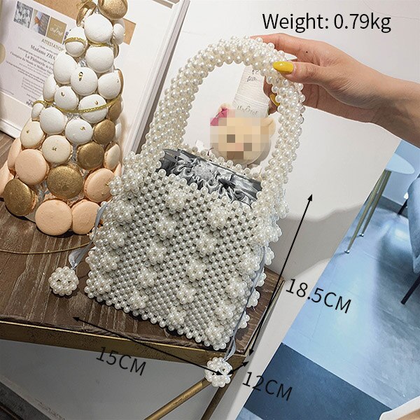 Hand Geweven Parel Avondtassen Vrouwen Luxe Kleine Kralen Flap Doos Parel Clutch Portemonnees En Handtas Dames Mini Cross body Bag: beige model P