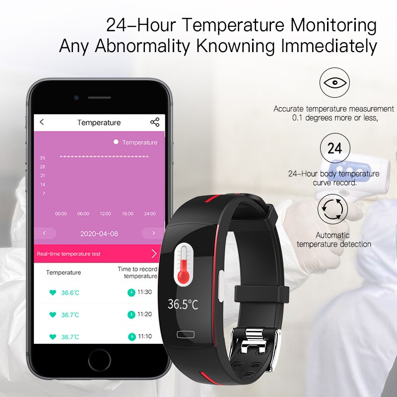 KAIHAI termometro PPG ECG tasso di HRV respiro braccialetto intelligente di misurazione della pressione sanguigna orologio wristband fitness Attività pista fascia