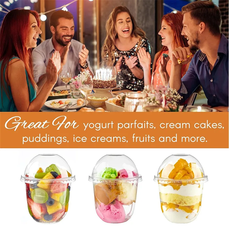 50 bicchieri per budino da 360 ml con coperchi scatole di plastica gelato mousse dolce picnic festa imballaggio tazze da dolce con coperchio